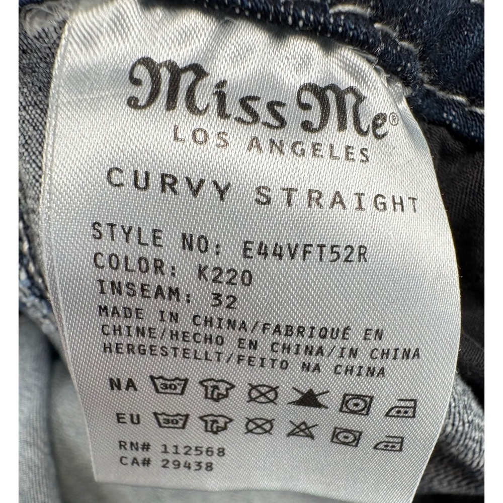 Miss Me Curvy Straight Jeans Womens 34x32 Y2K Rhinestone Dark Wash - Picture 9 of 15